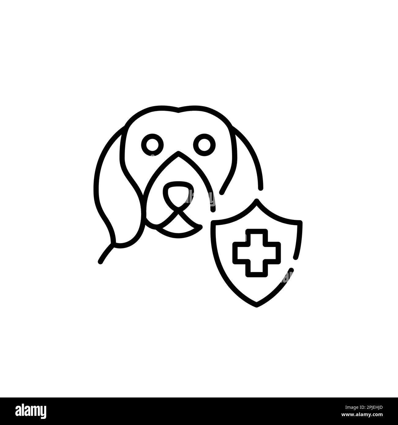 Cane Beagle con assicurazione sanitaria. Piano sanitario per gli animali domestici. Pixel Perfect, icona del tratto modificabile Illustrazione Vettoriale