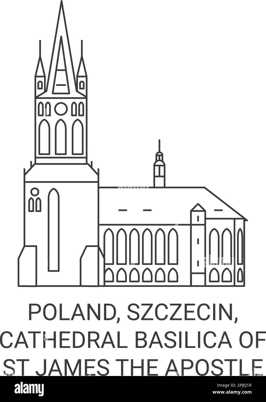 Polonia, Szczecin, Cattedrale Basilica di San Giacomo Apostolo viaggio punto di riferimento vettore illustrazione Illustrazione Vettoriale