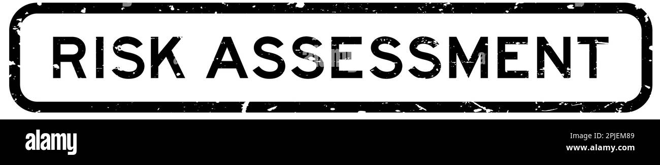 Grunge nero parola di valutazione del rischio quadrato guarnizione in gomma timbro su sfondo bianco Illustrazione Vettoriale