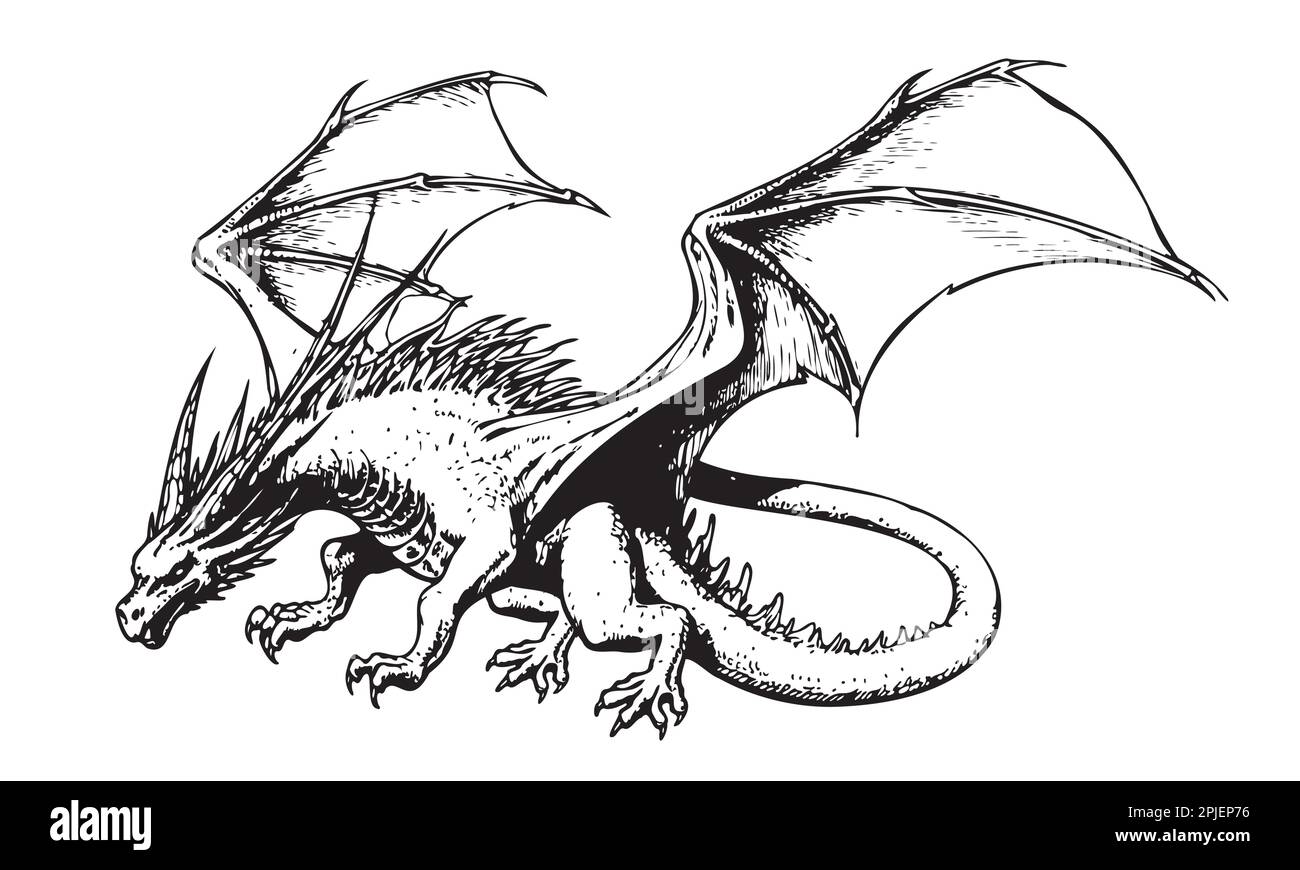 Dragon Flying sketch Illustration Miti e leggende Illustrazione Vettoriale