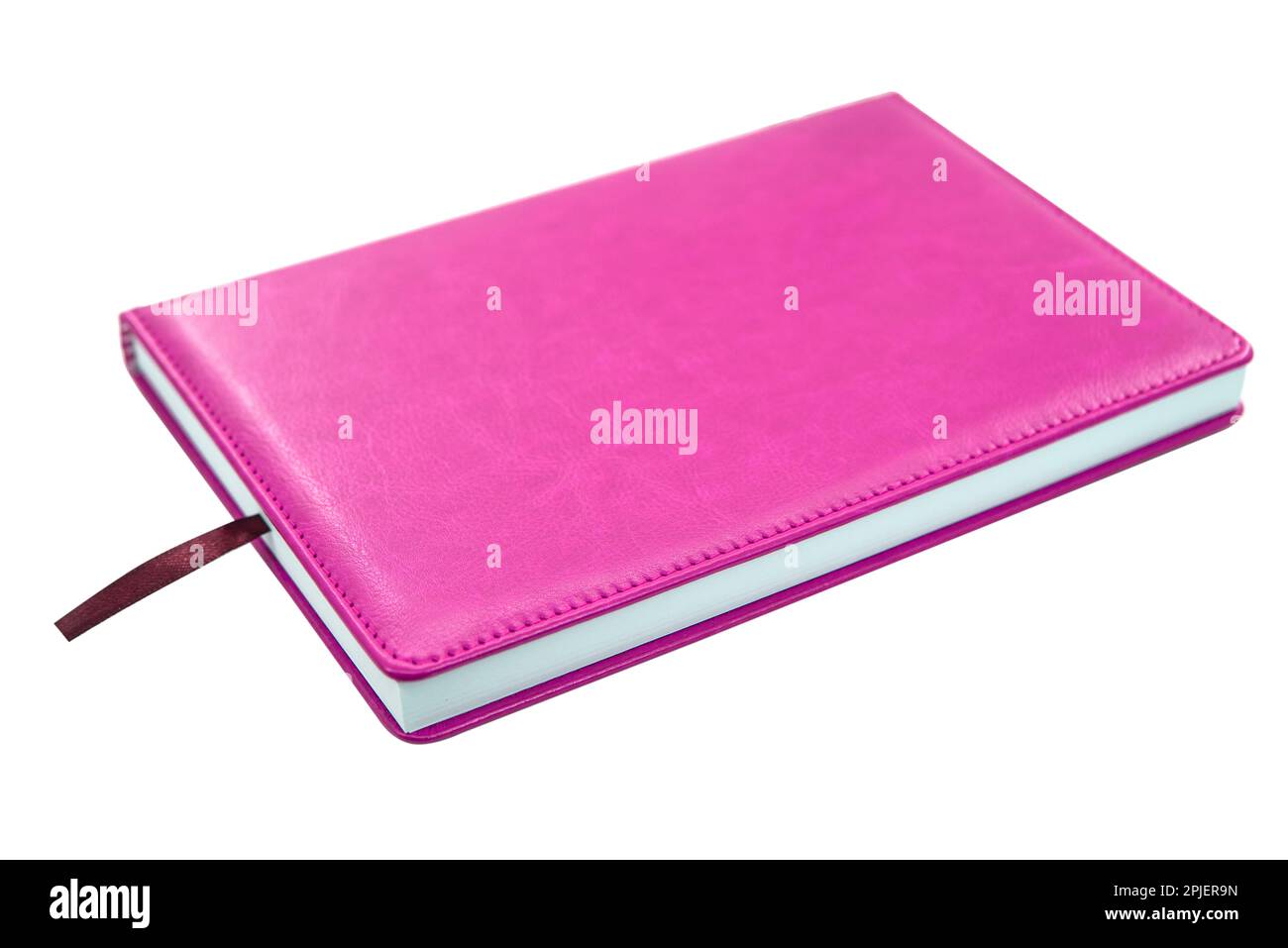 Notebook in pelle per ufficio isolato sul bianco Foto Stock