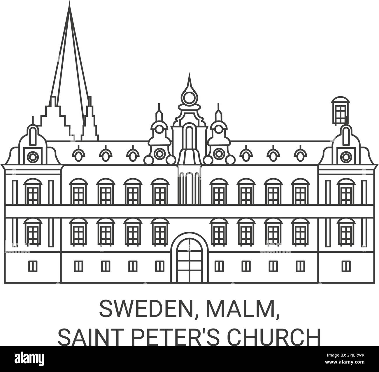 Svezia, Malm, Chiesa di San Pietro viaggio simbolo vettore illustrazione Illustrazione Vettoriale