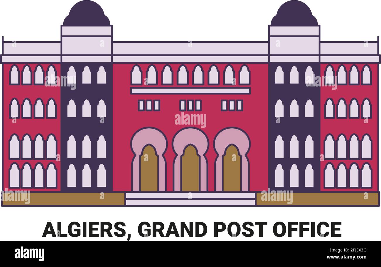 Algeri, Grand Post Office, viaggio punto di riferimento vettoriale illustrazione Illustrazione Vettoriale