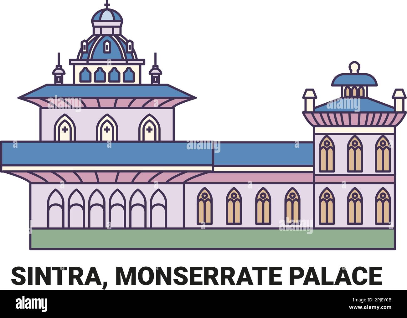 Portogallo, Sintra, Monserrate Palace, viaggio punto di riferimento vettoriale illustrazione Illustrazione Vettoriale