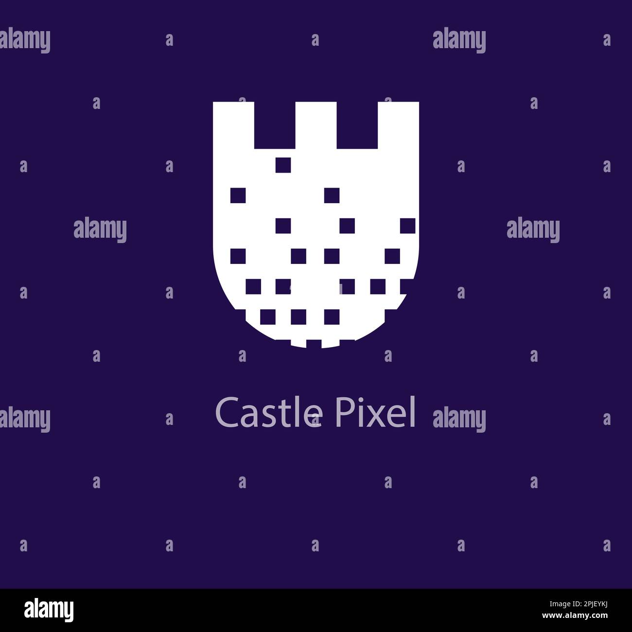 Esclusivo design con logo a castello in pixel. Modello con logo a parete a castello in pixel. vettore. Illustrazione Vettoriale