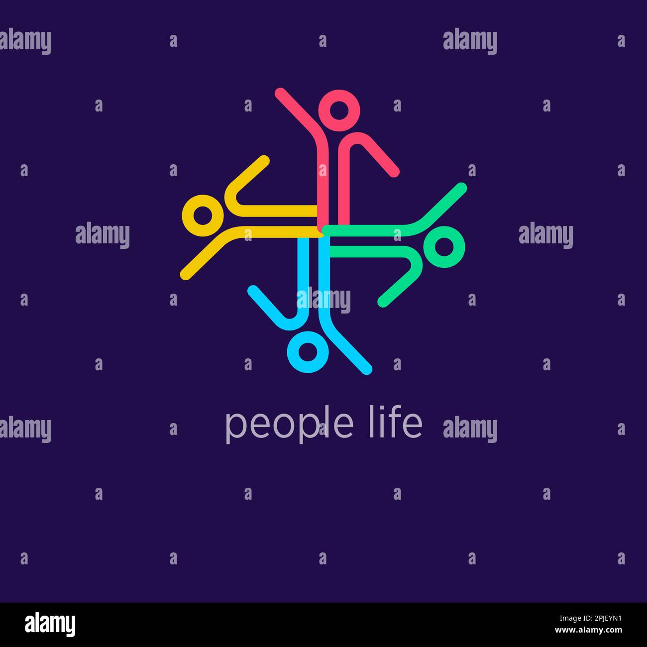 Creatività persone vita logo design. Design di colore moderno. Modello logo umano con mano in sollevamento. vettore. Illustrazione Vettoriale