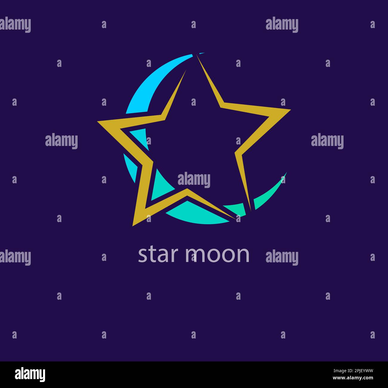 Moderno logo stella e luna. Transizioni di colore uniche. Modello di astronomia e icona del pianeta. vettore Illustrazione Vettoriale