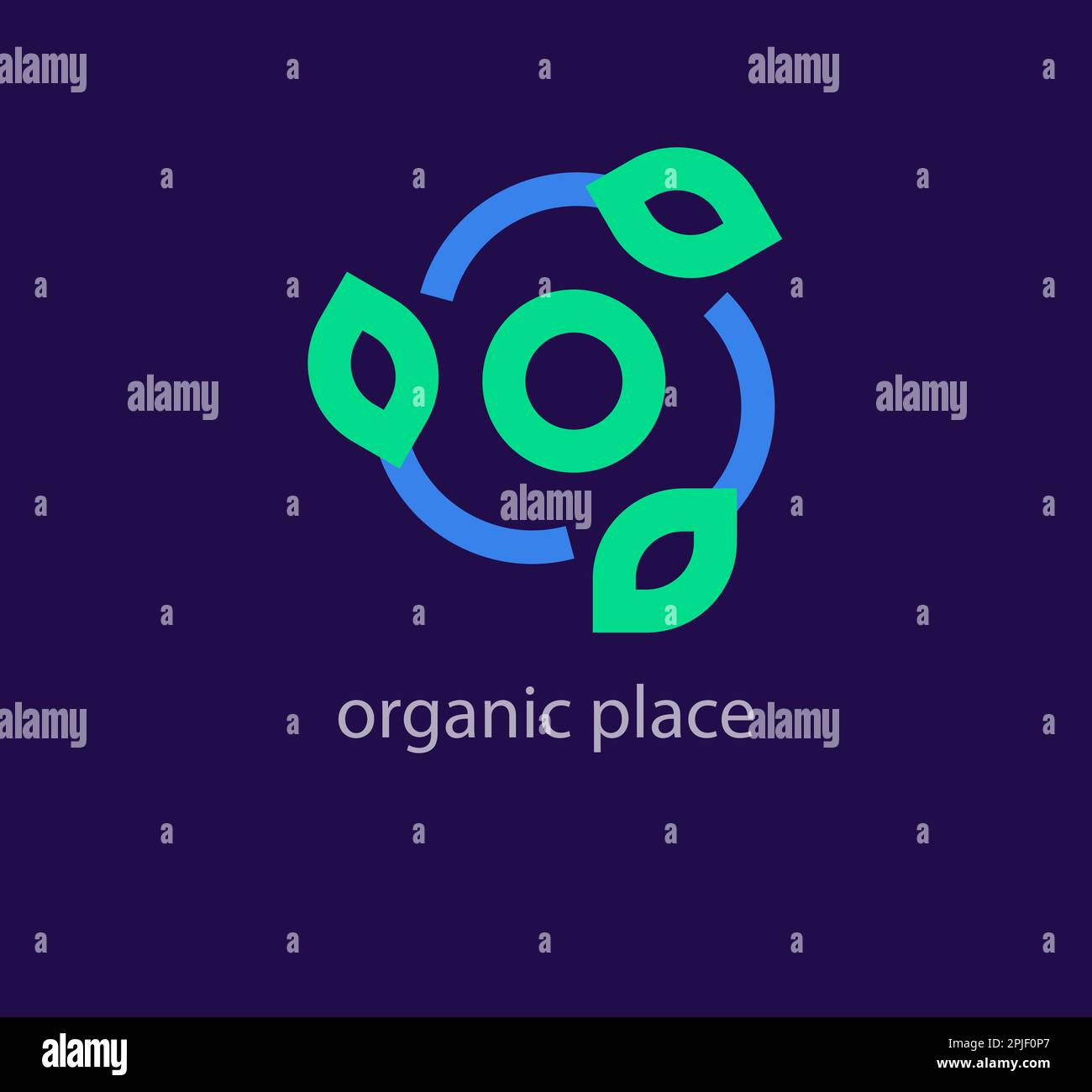Logo ciclico organico foglia vita centro. Design del paesaggio, giardino, piante, natura ed ecologia logo vettoriale. Illustrazione Vettoriale