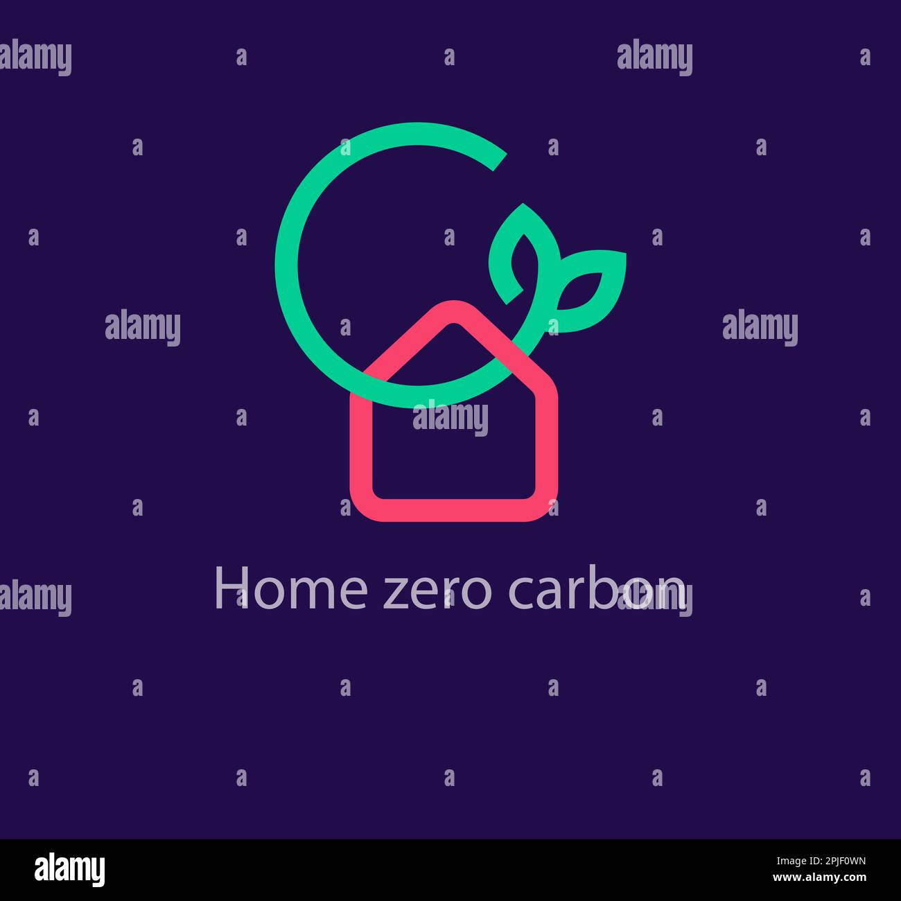 Logo zero Carbon House. Transizioni di colore uniche. Modello con logo ecologico e a basso consumo energetico. vettore Illustrazione Vettoriale