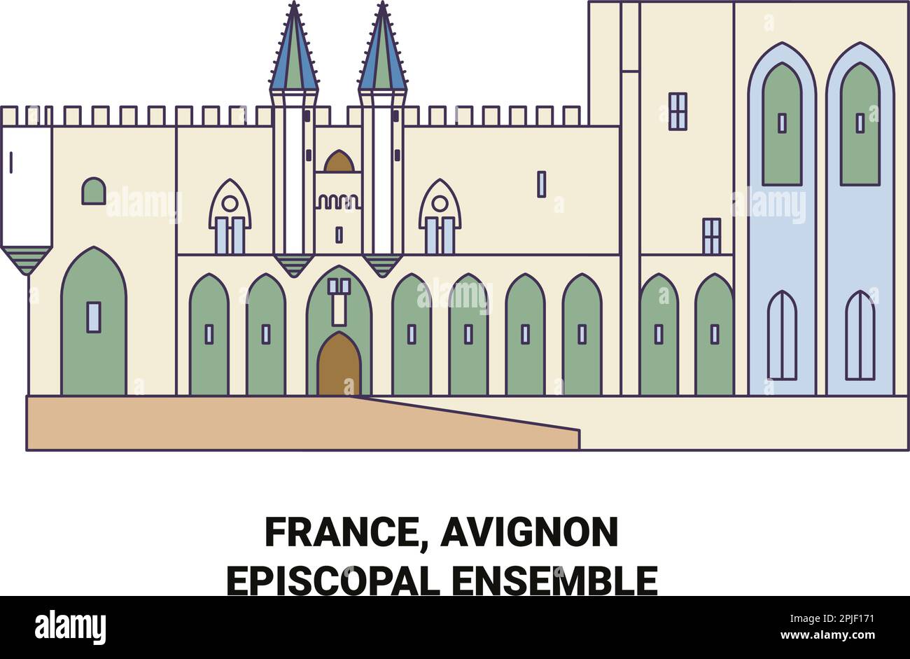 Francia, Avignone, Episcopal Ensemble viaggio punto di riferimento vettoriale illustrazione Illustrazione Vettoriale
