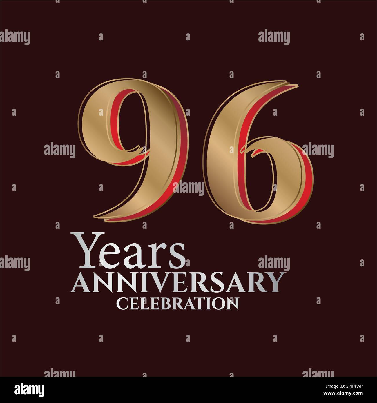 96th anni Logo Oro e rosso colore isolato su sfondo elegante, disegno vettoriale per biglietto d'auguri e biglietto d'invito Illustrazione Vettoriale