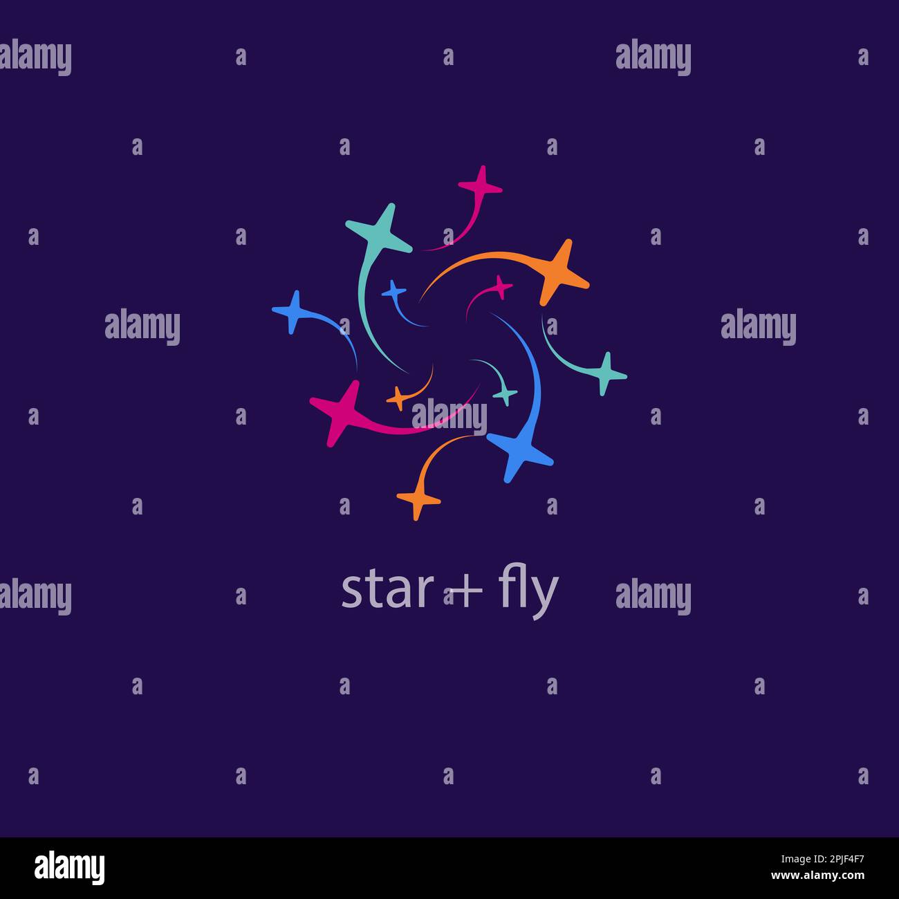 Sparsi stelle volanti moderno logo. Transizioni di colore uniche. Modello logo del ciclo a stella. vettore. Illustrazione Vettoriale