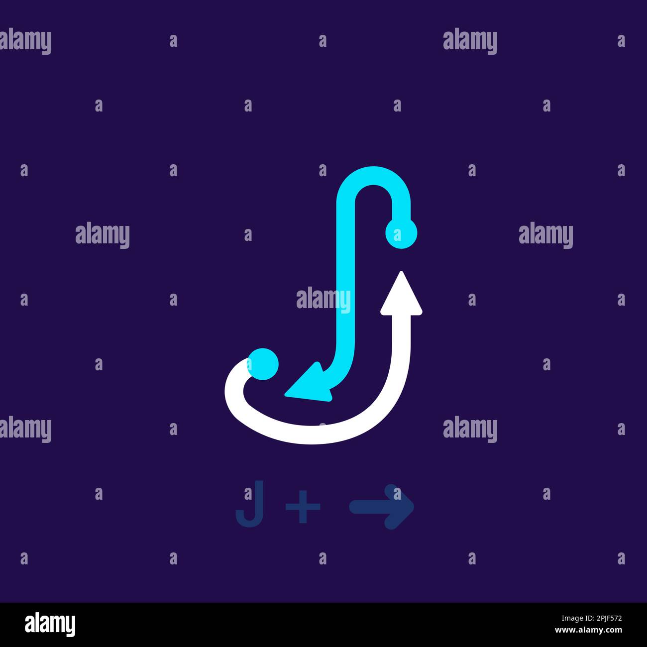 Logo J lineare. Logo esclusivo. Lettera astratta icona di un semplice bersaglio a freccia rotante. vettore di identità aziendale eps. Illustrazione Vettoriale