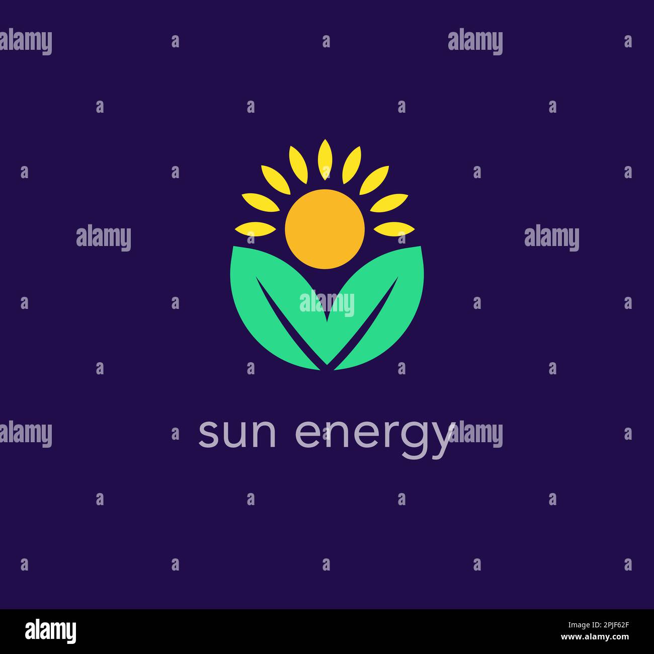 Logo foglia e sole. Modello con logo a foglia e girasole. design vettoriale unico. Illustrazione Vettoriale