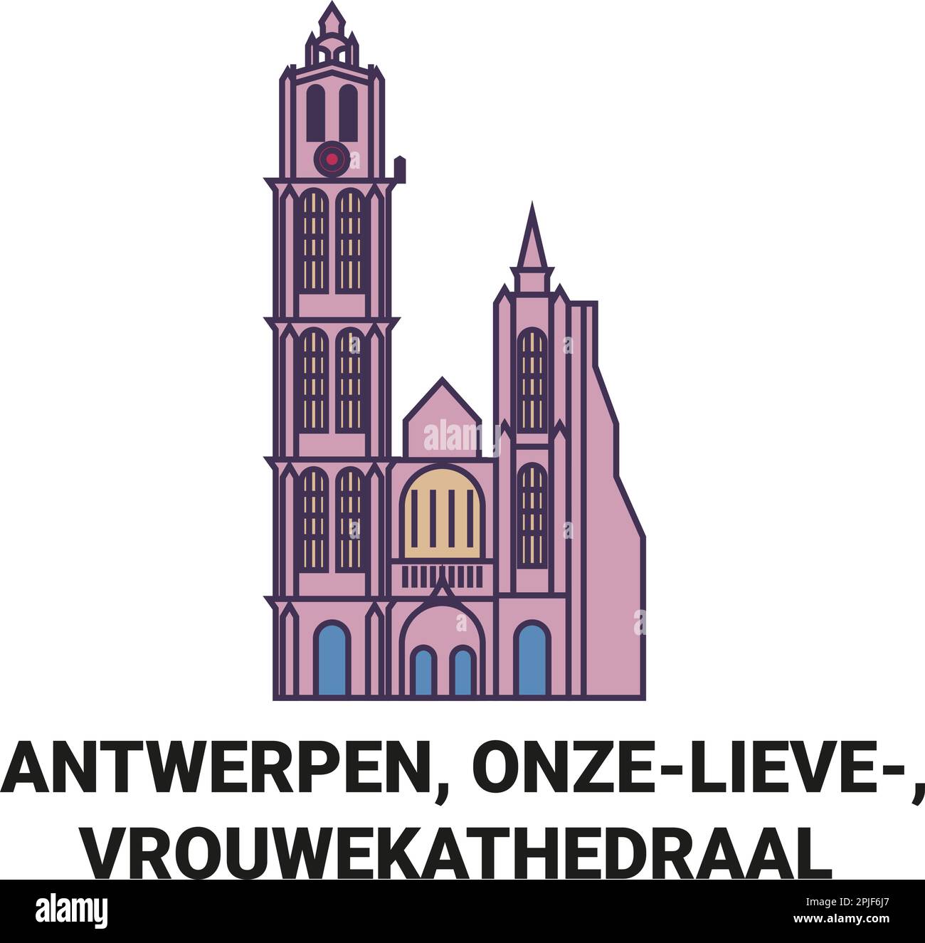 Belgium, Antwerpen, Onzelieve, Vrouwekathedraal viaggio punto di riferimento vettore illustrazione Illustrazione Vettoriale