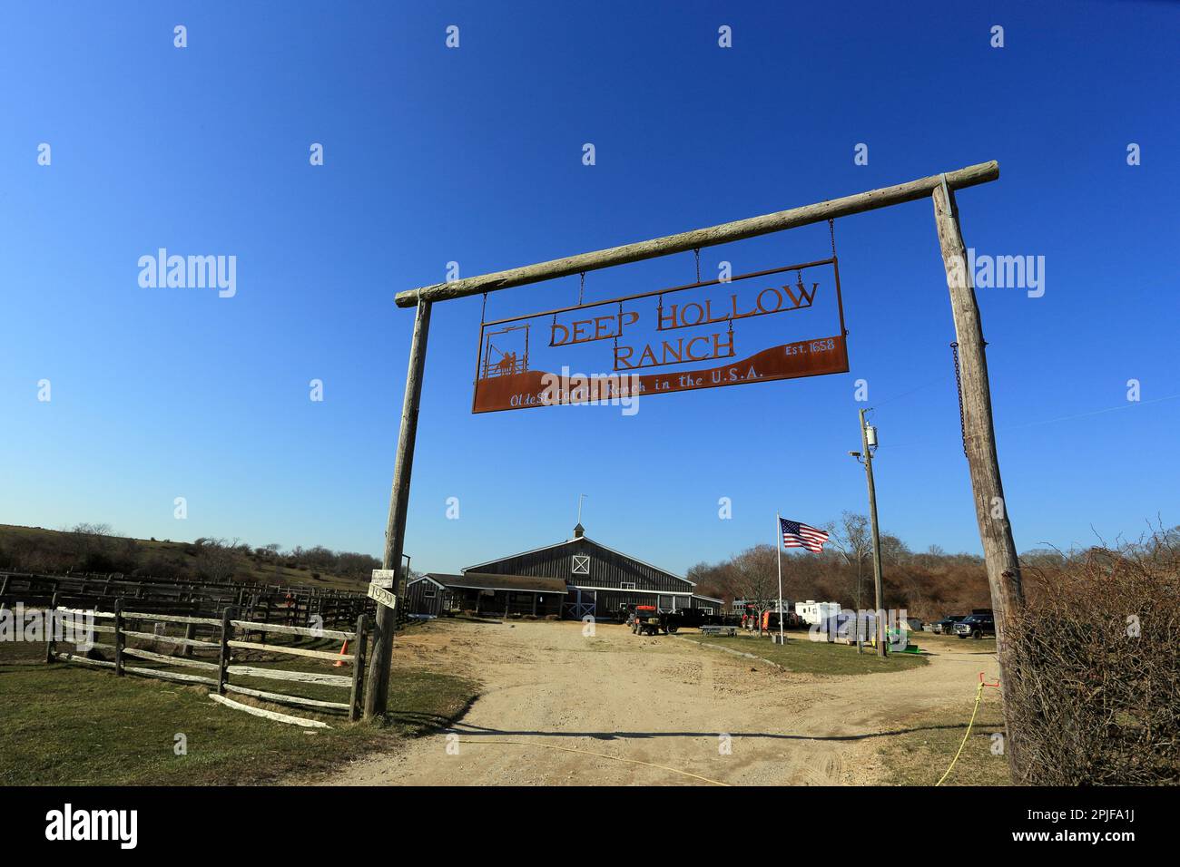 Deep Hollow Ranch, il più antico ranch di bestiame degli Stati Uniti, Montauk, Long Island, NY Foto Stock