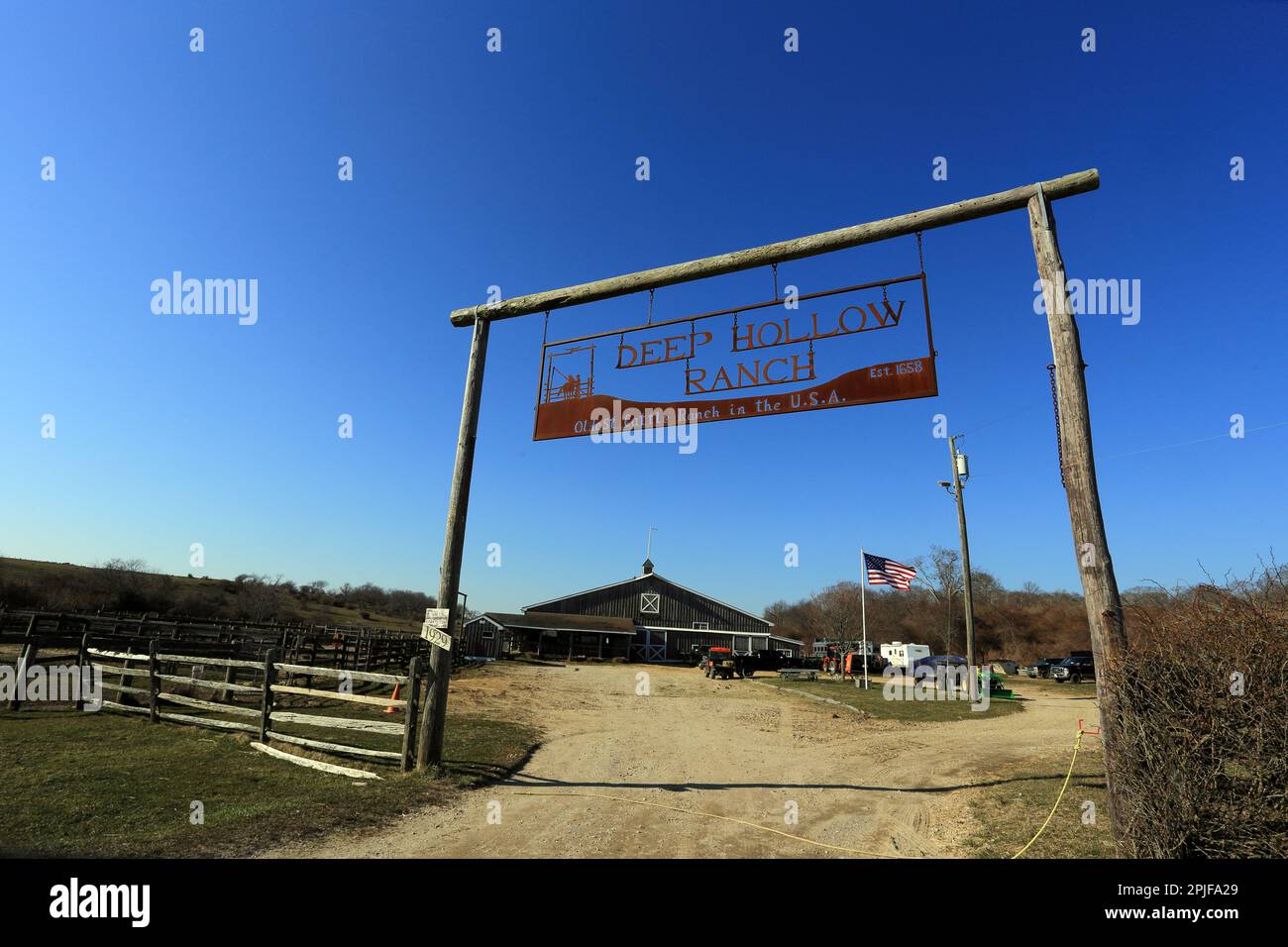 Deep Hollow Ranch, il più antico ranch di bestiame degli Stati Uniti, Montauk, Long Island, NY Foto Stock