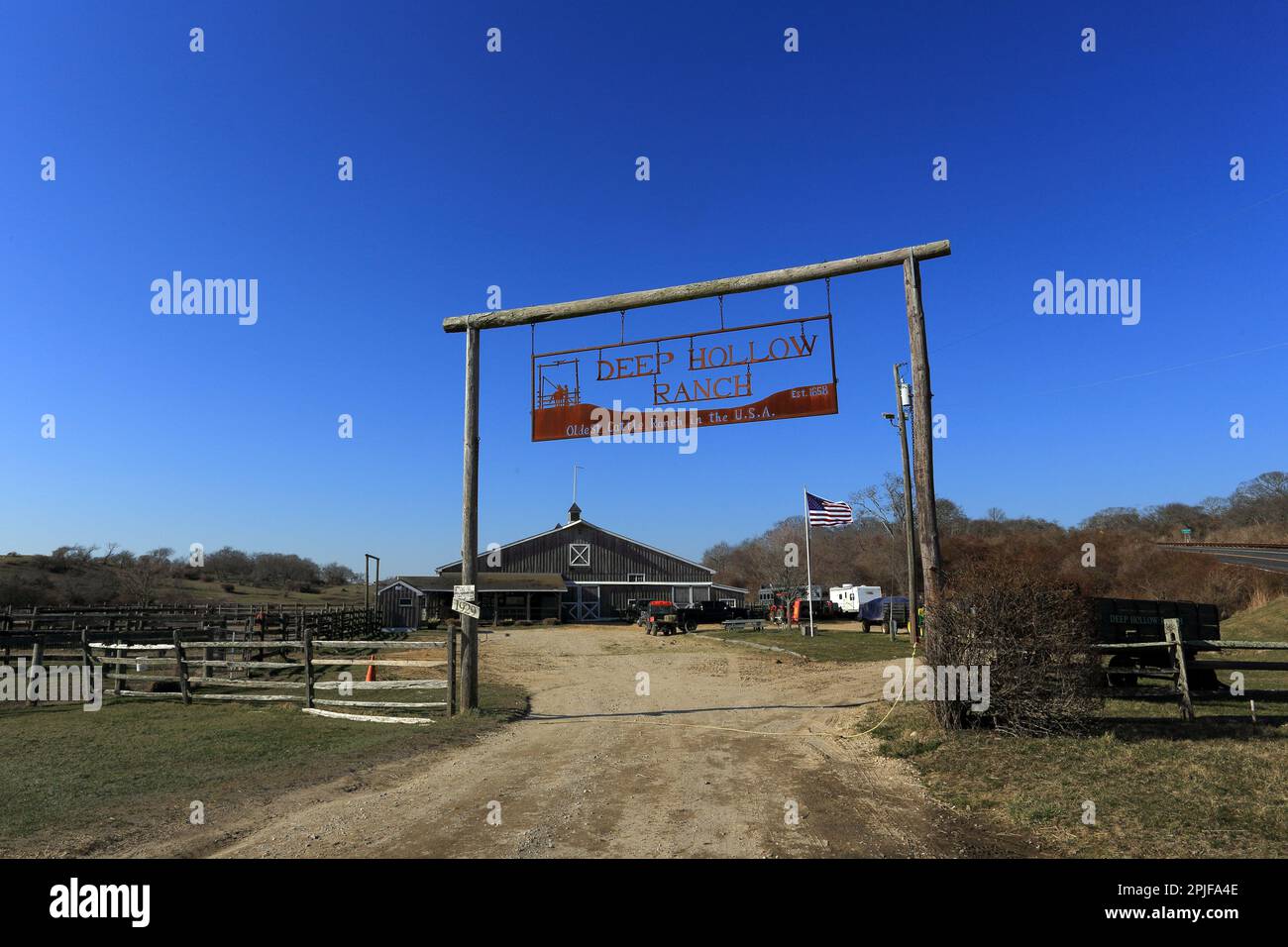 Deep Hollow Ranch, il più antico ranch di bestiame degli Stati Uniti, Montauk, Long Island, NY Foto Stock