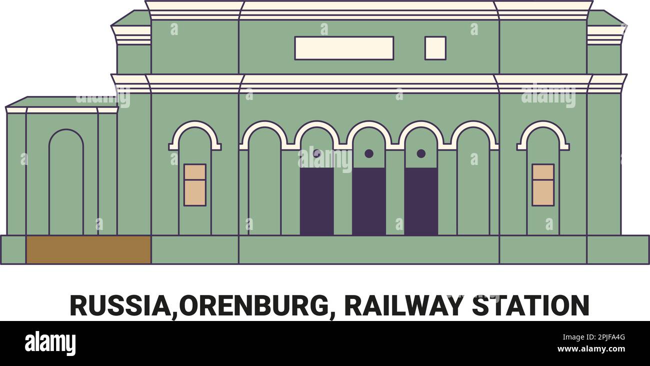 Russia, Orenburg, Stazione ferroviaria, viaggio punto di riferimento vettoriale illustrazione Illustrazione Vettoriale