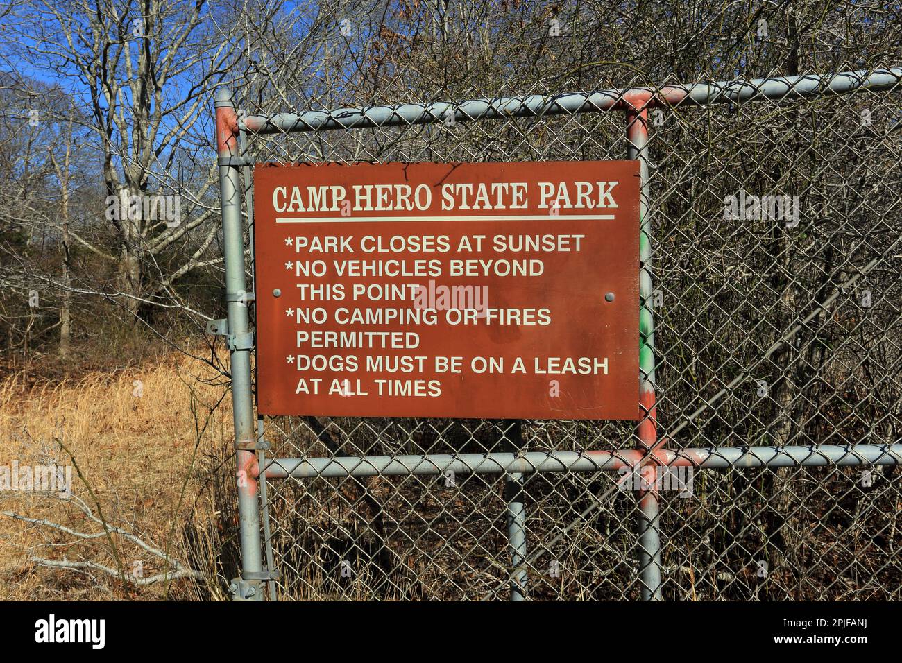 Indicazioni per Camp Hero state Park, Montauk, Long Island, NY Foto Stock
