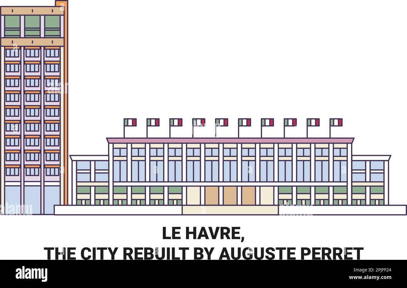 Francia, le Havre, la città ricostruita da Auguste Perret viaggio punto di riferimento vettoriale illustrazione Illustrazione Vettoriale
