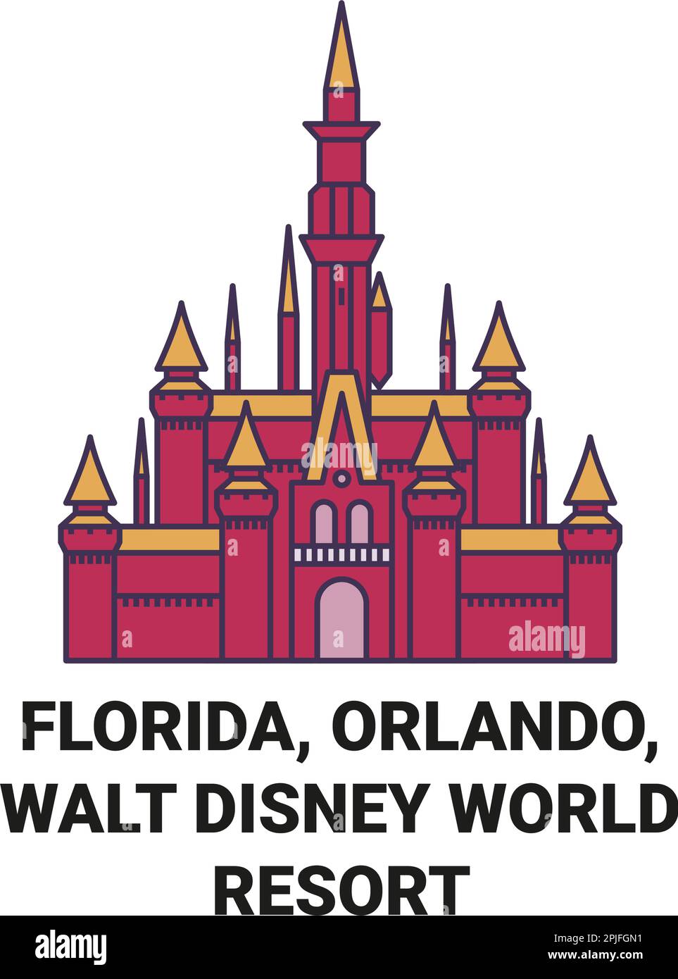 Stati Uniti, Florida, Orlando, Walt Disney World Resort viaggio punto di riferimento vettoriale illustrazione Illustrazione Vettoriale