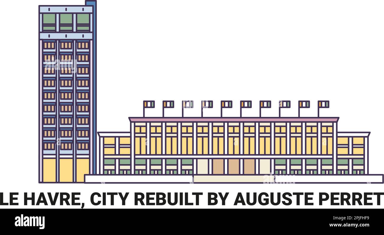 Francia, le Havre, città ricostruita da Auguste Perret, viaggio punto di riferimento vettore illustrazione Illustrazione Vettoriale