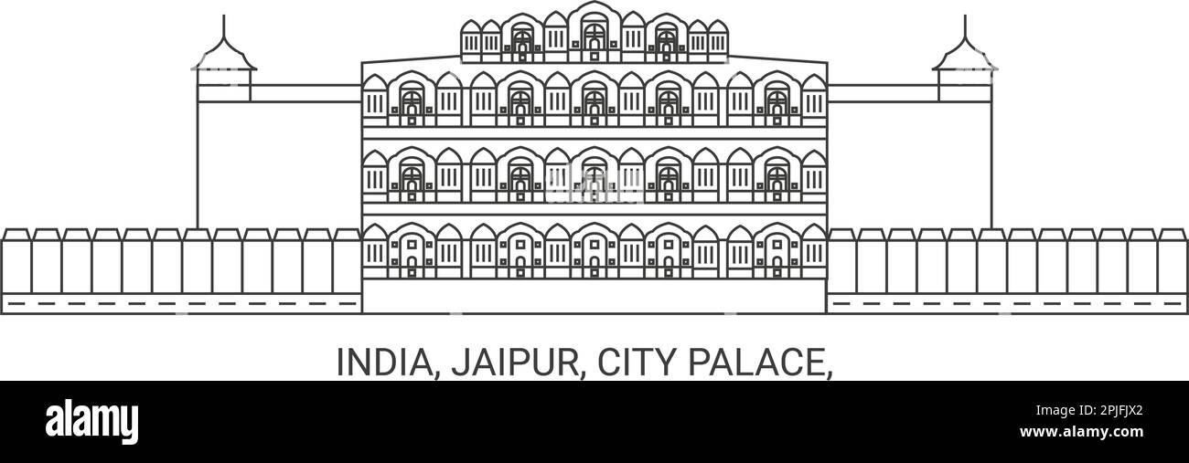 India, Jaipur, City Palace, viaggio punto di riferimento vettore illustrazione Illustrazione Vettoriale