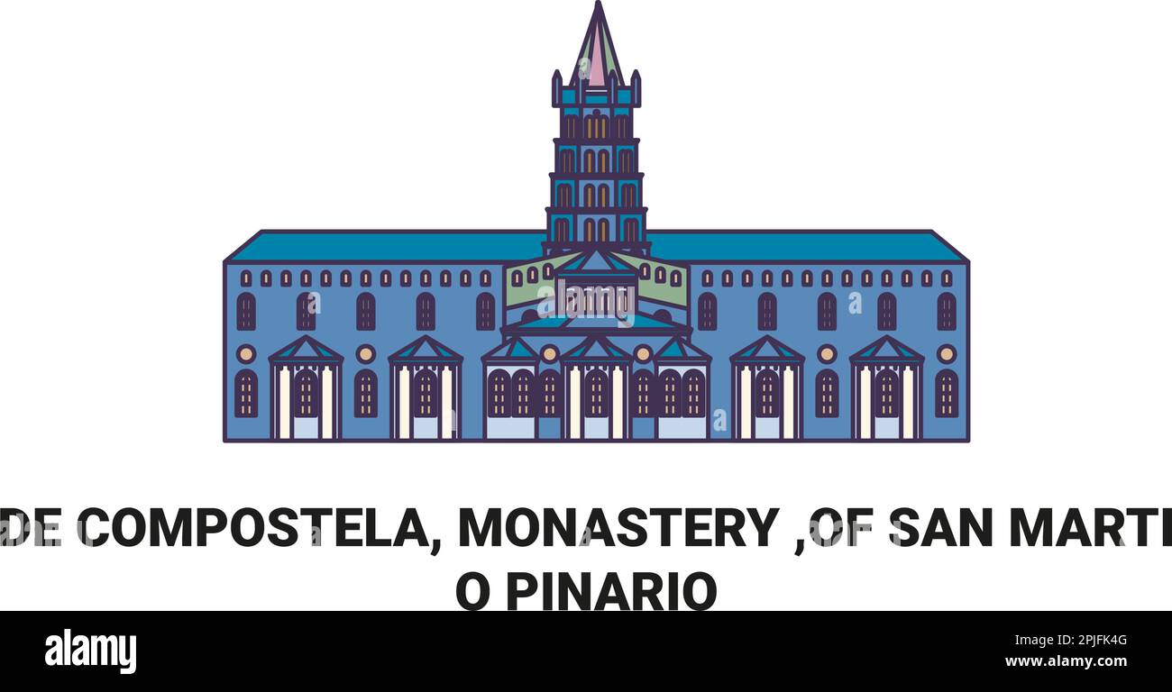 Cile, De Compostela, Monastero , di San Martio Pinario viaggio punto di riferimento vettoriale illustrazione Illustrazione Vettoriale