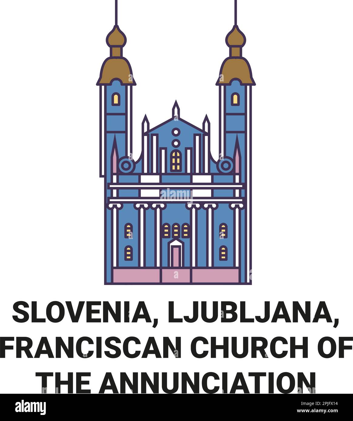 Slovenia, Lubiana, Chiesa Francescana dell'Annunciazione viaggio punto di riferimento vettoriale illustrazione Illustrazione Vettoriale