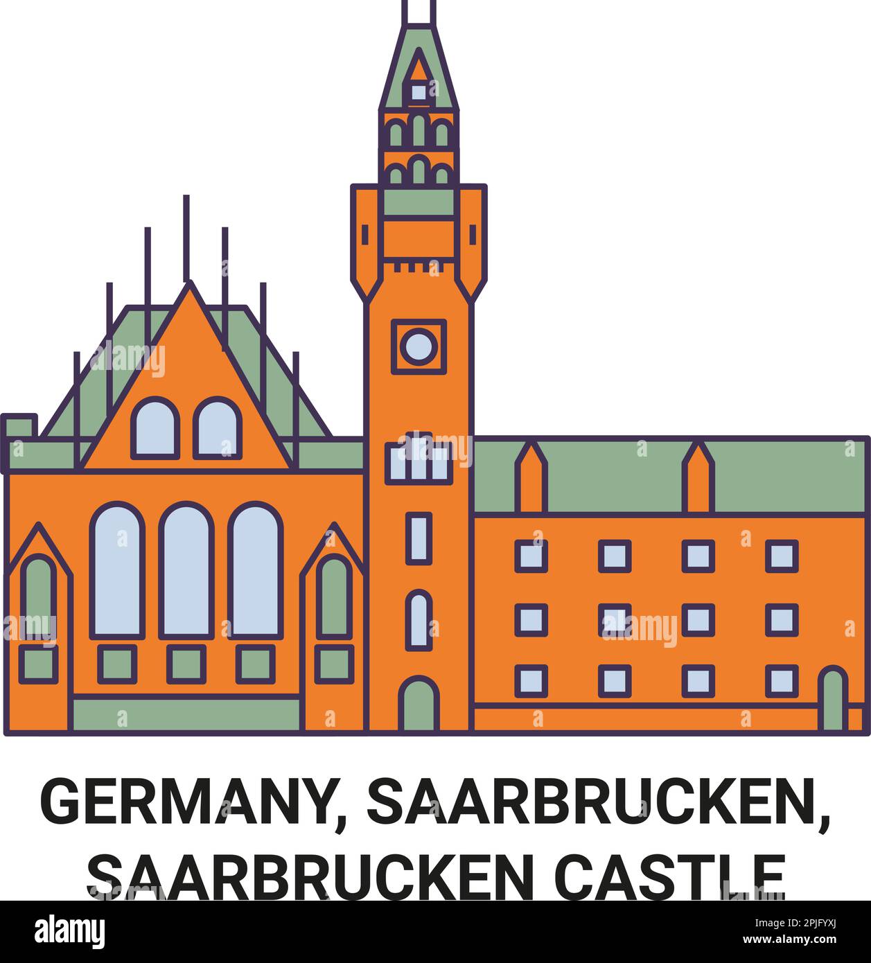 Germania, Saarbrucken, Saarbrucken Castello viaggio punto di riferimento vettore illustrazione Illustrazione Vettoriale