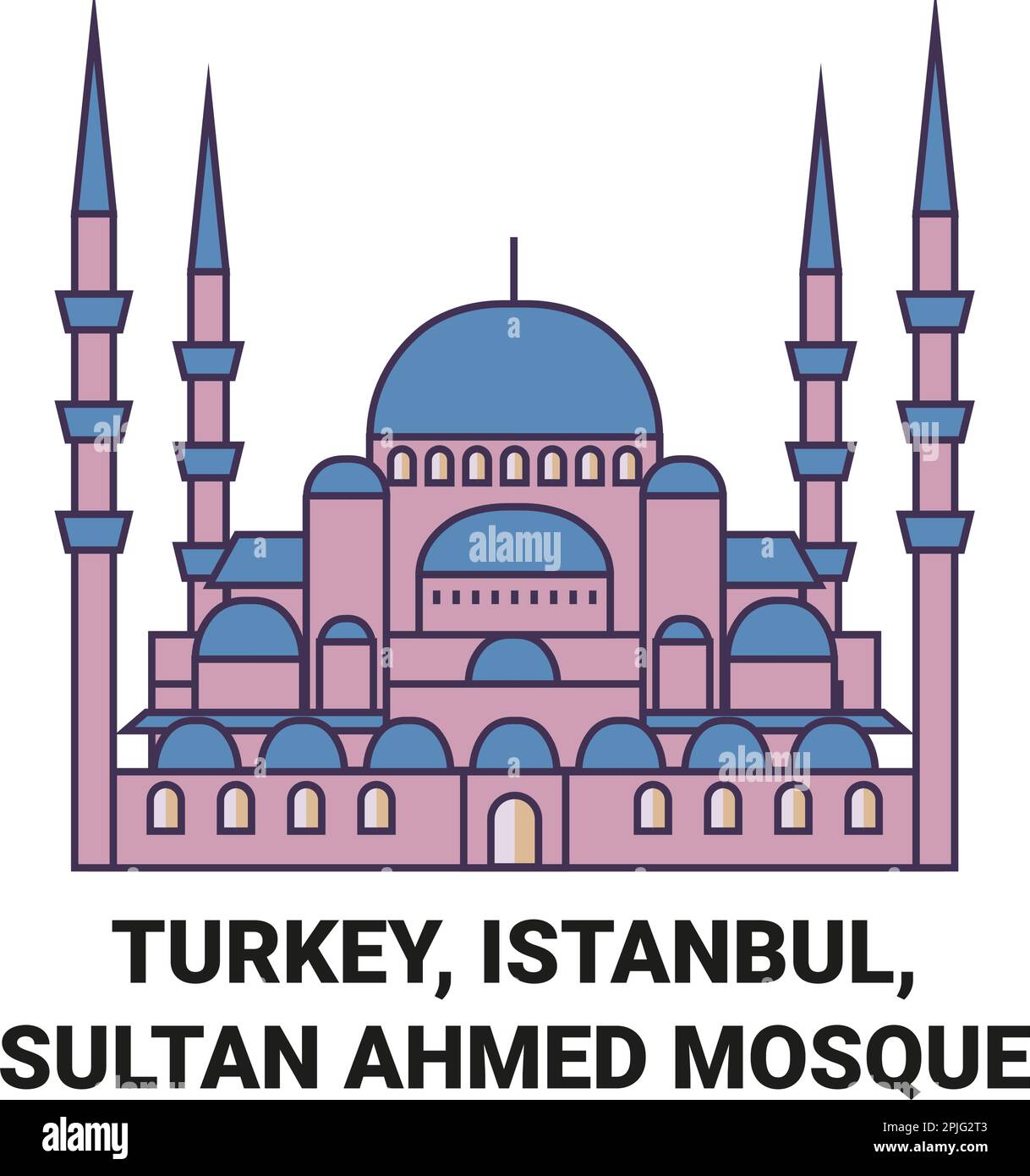 Turchia, Istanbul, Moschea Sultan Ahmed viaggio punto di riferimento vettore illustrazione Illustrazione Vettoriale