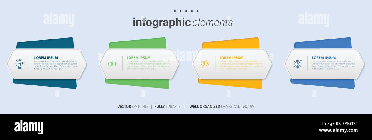 Modello di disegno infografico vettoriale con 4 opzioni o passaggi Illustrazione Vettoriale