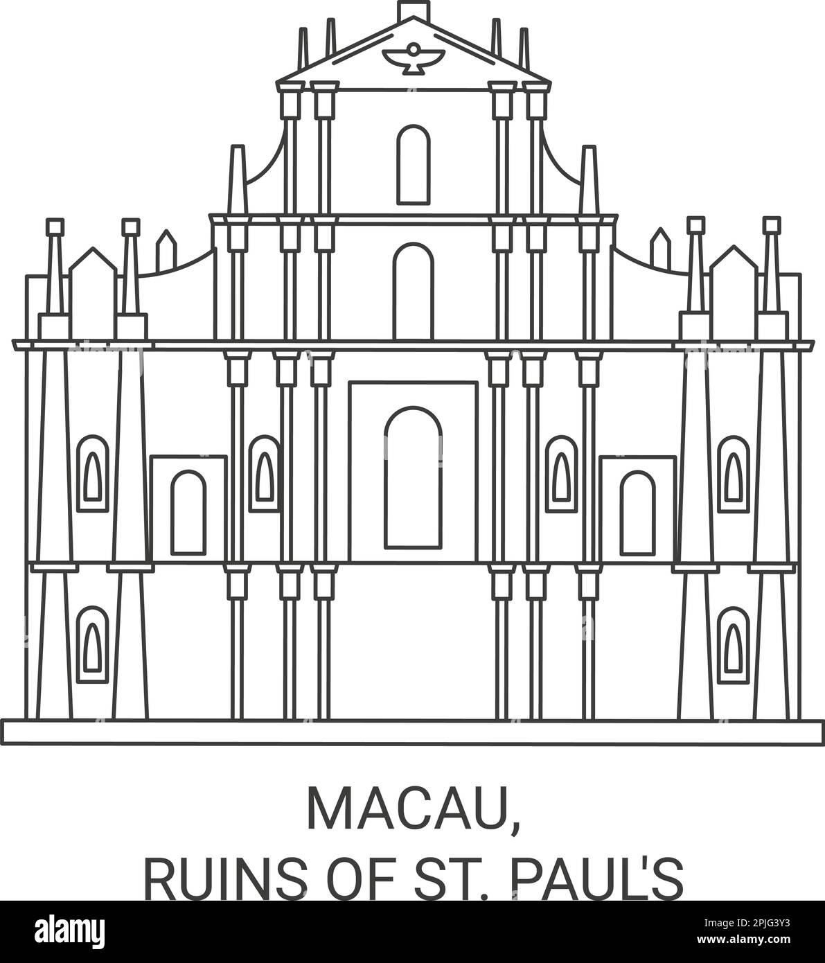 Cina, Macao, rovine di St Illustrazione del vettore di riferimento del viaggio di Paul Illustrazione Vettoriale