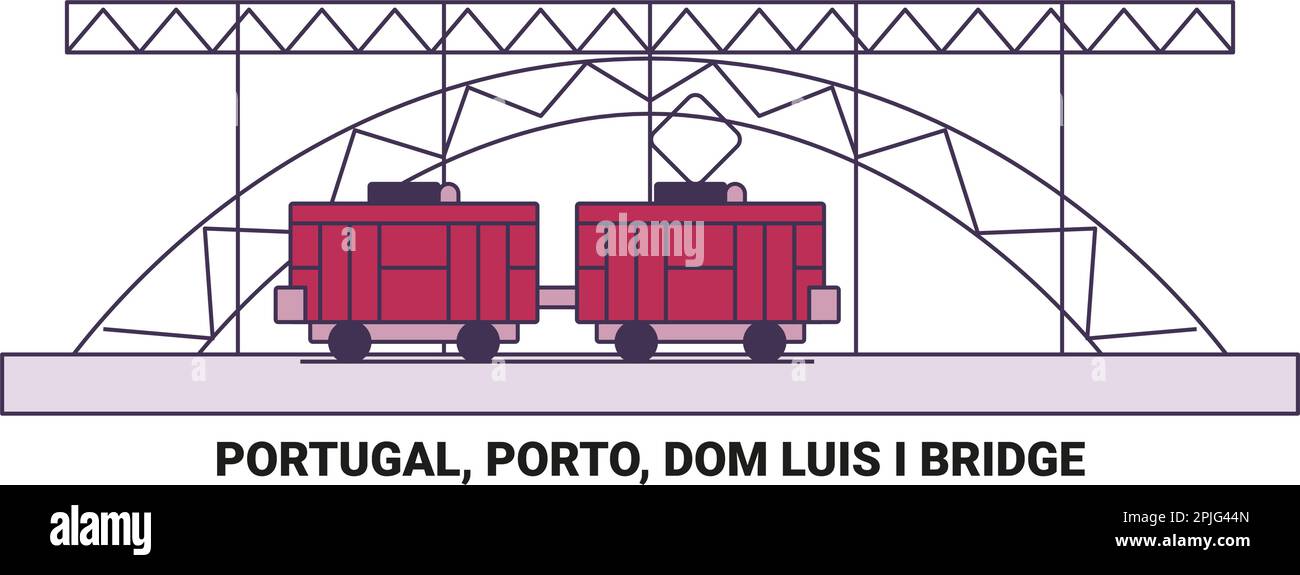 Portugal, Porto, Dom Luis i Bridge viaggio punto di riferimento vettoriale illustrazione Illustrazione Vettoriale