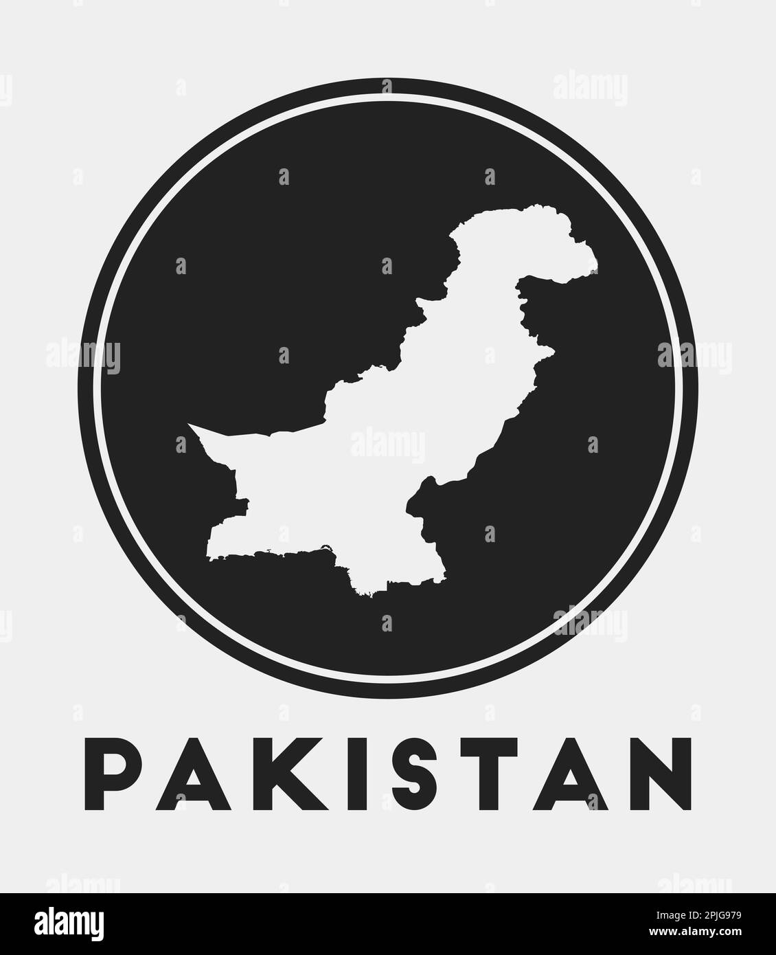 Icona Pakistan. Logo rotondo con mappa del paese e titolo. Elegante distintivo pakistano con mappa. Illustrazione vettoriale. Illustrazione Vettoriale