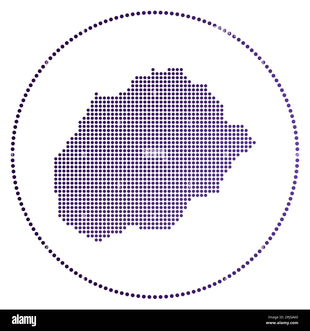 Badge digitale Alegranza. Mappa in stile tratteggiato di Alegranza in cerchio. Icona tecnologica dell'isola con punti graduati. Bella illustrazione vettoriale. Illustrazione Vettoriale