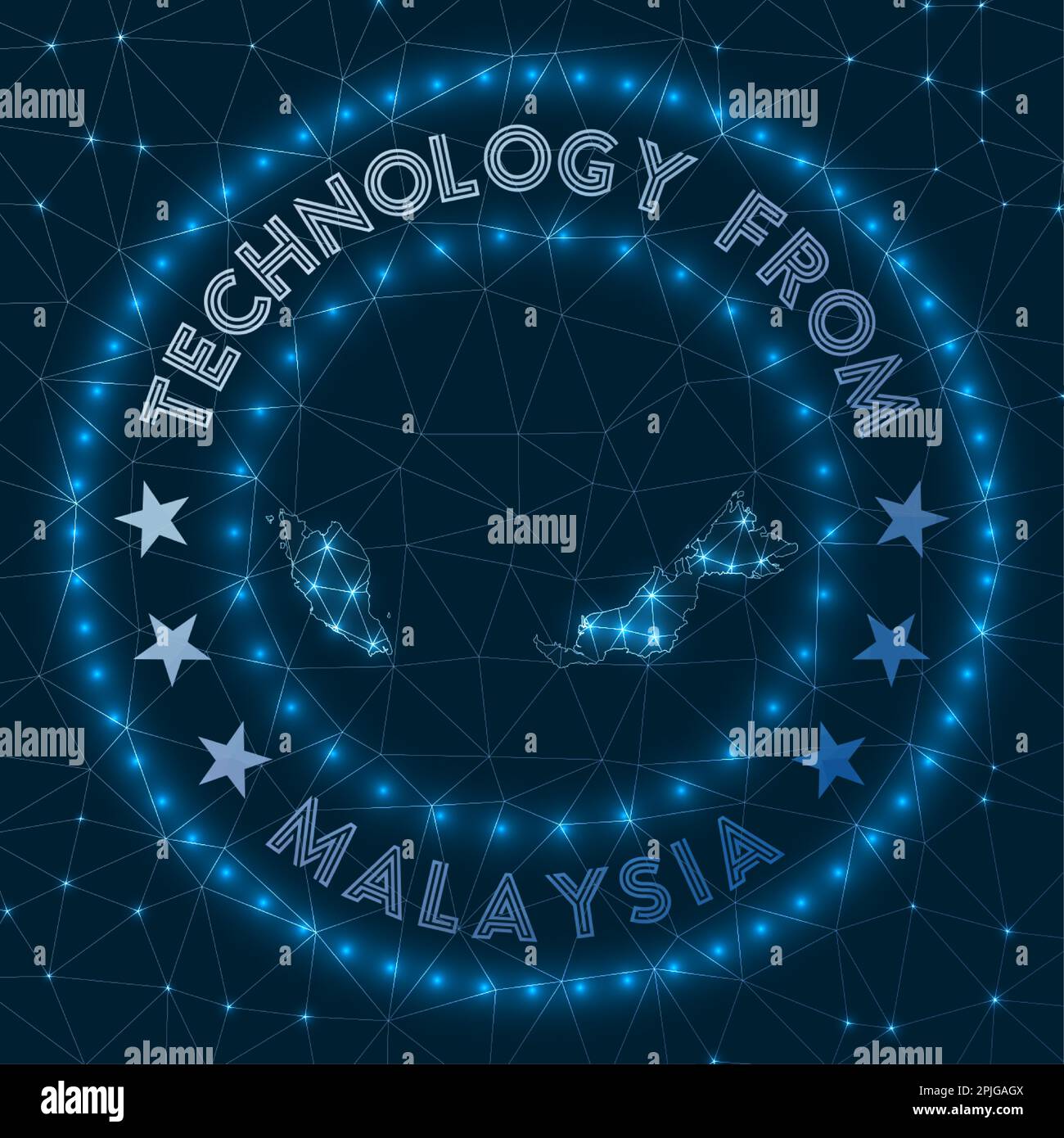 Tecnologia dalla Malesia. Simbolo geometrico futuristico del paese. Concetto tecnologico. Logo rotondo Malesia. Illustrazione vettoriale. Illustrazione Vettoriale