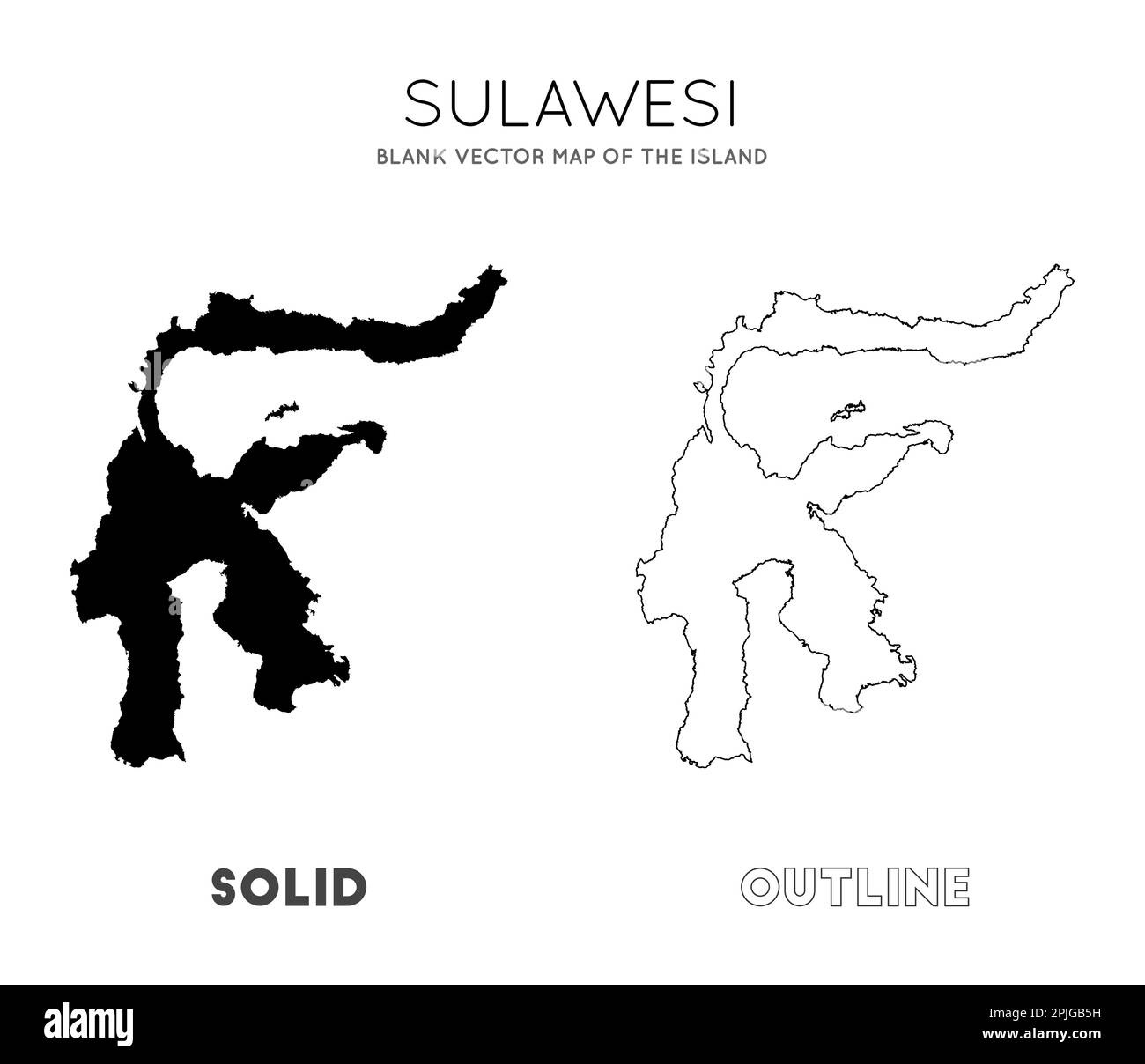 Mappa di Sulawesi. Mappa vettoriale vuota dell'isola. Confini di Sulawesi per la tua infografica. Illustrazione vettoriale. Illustrazione Vettoriale