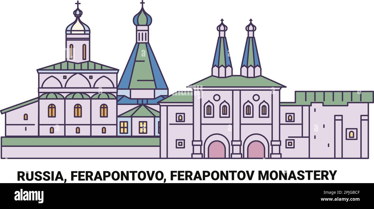 Russia, monastero di Ferapontovo complesso viaggio punto di riferimento vettore illustrazione Illustrazione Vettoriale