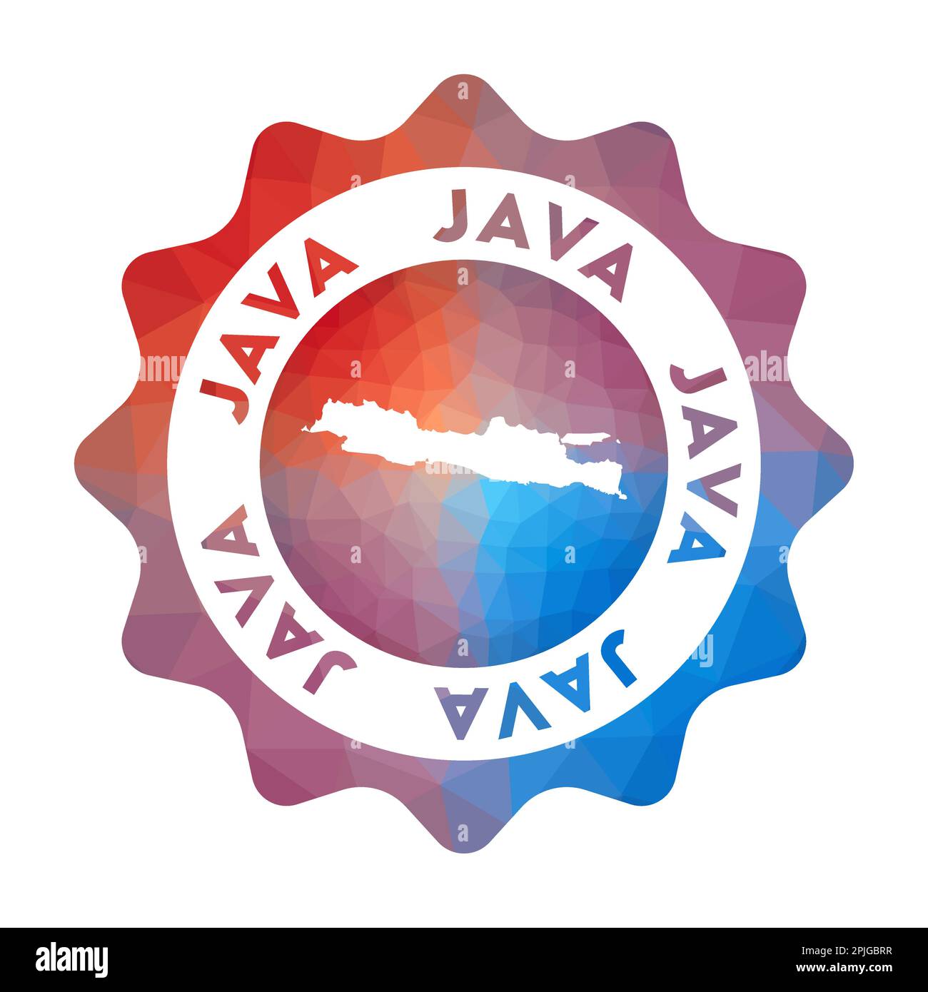 Logo Java basso in poliestere. Colorato logo di viaggio gradiente dell'isola in stile geometrico. Illustrazione Vettoriale