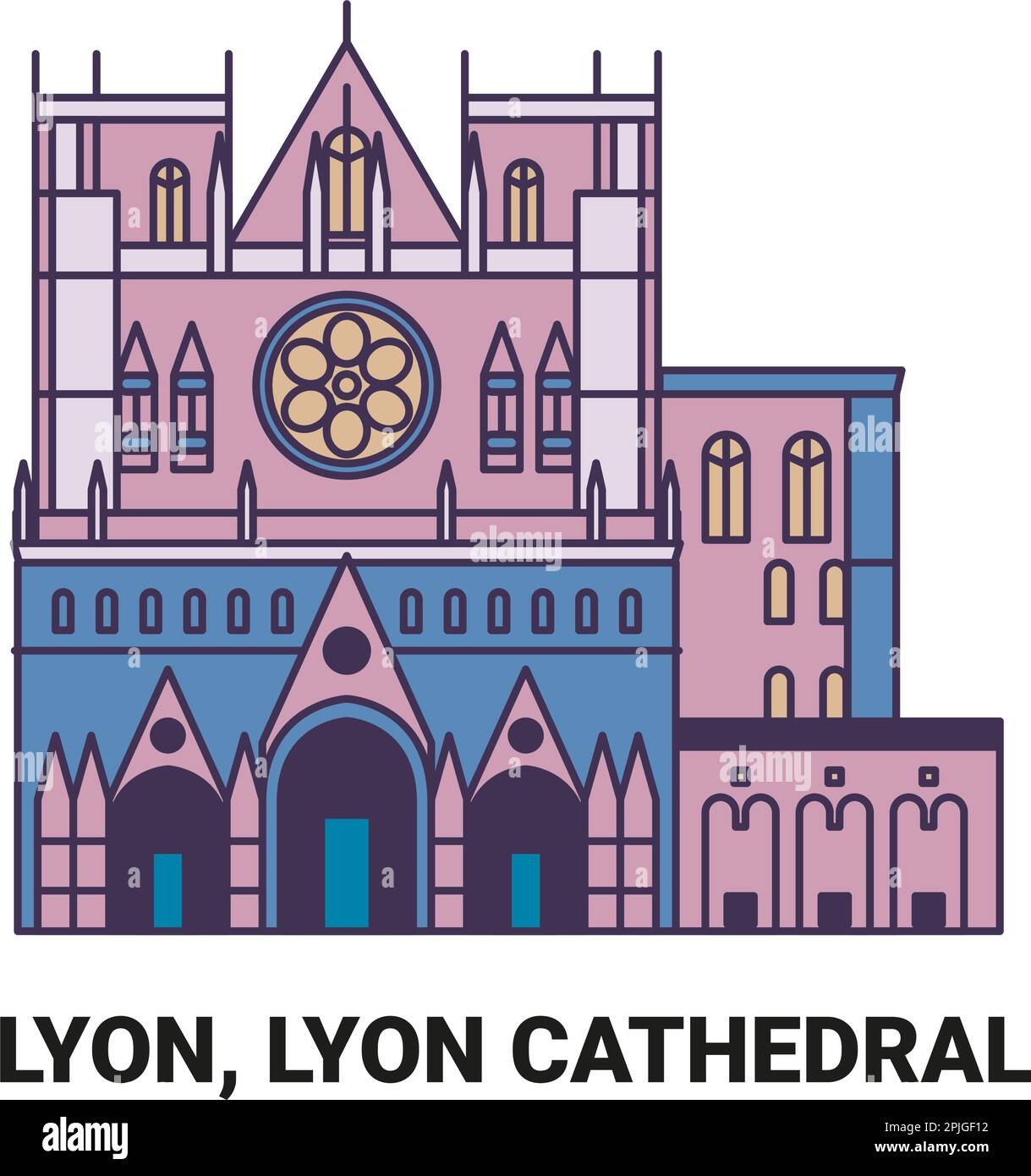 Francia, Lione, Cattedrale di Lione, viaggio punto di riferimento vettoriale illustrazione Illustrazione Vettoriale