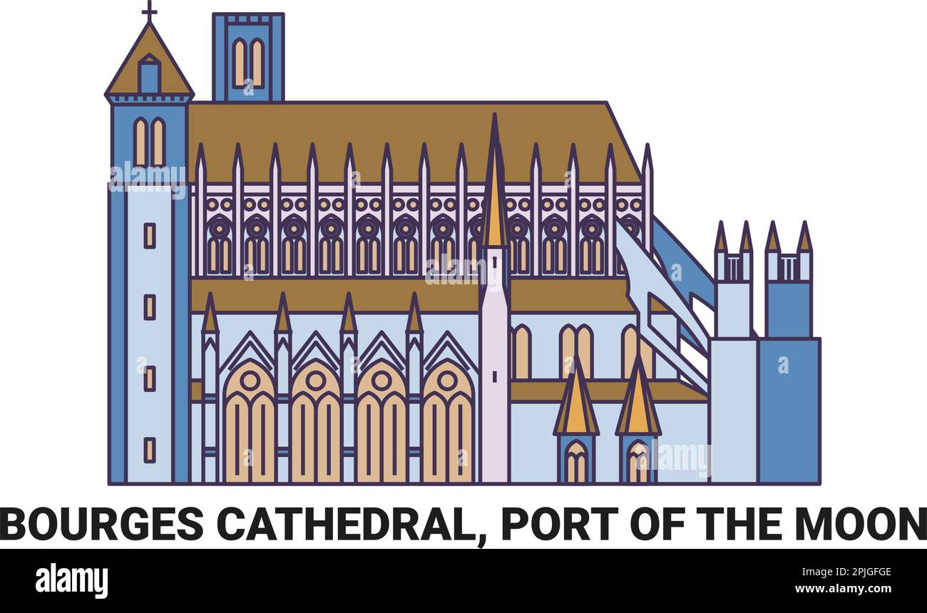 Francia, Cattedrale di Bourges, Porto della Luna, viaggio punto di riferimento vettoriale illustrazione Illustrazione Vettoriale