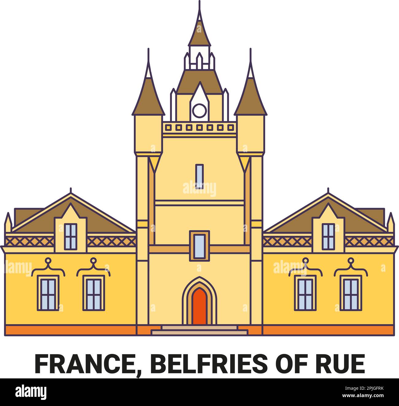 Francia, Belfries di viaggio Rue punto di riferimento vettoriale illustrazione Illustrazione Vettoriale