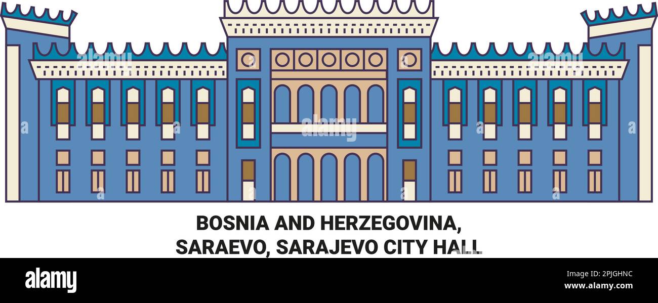 Bosnia Erzegovina, Saraevo, Sarajevo City Hall viaggio punto di riferimento vettore illustrazione Illustrazione Vettoriale