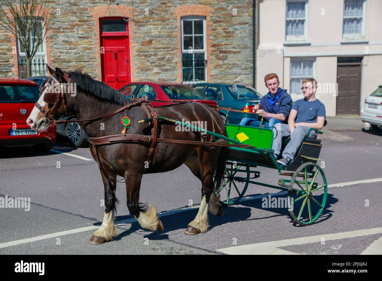 Cavalli, cavalieri e proprietari vengono benedetti e celebrati all'annuale Fair Day di Rosscarbery, nella contea di Cork, Irlanda. Foto Stock