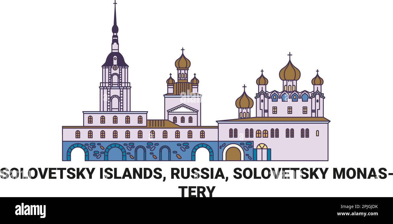 Russia, Isole Solovetsky, Monastero Solovetsky, viaggio punto di riferimento vettore illustrazione Illustrazione Vettoriale