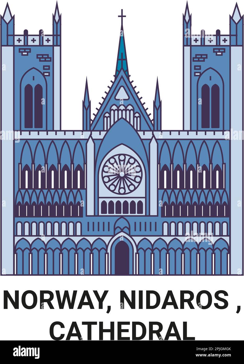 Norvegia, Nidaros , viaggio cattedrale simbolo vettore illustrazione Illustrazione Vettoriale