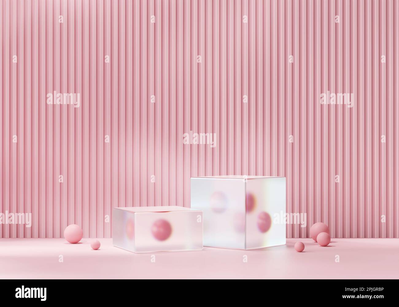 3D rendering cosmetico podio rosa piattaforma con cristallo luce caustica presentazione prodotto sfondo Foto Stock