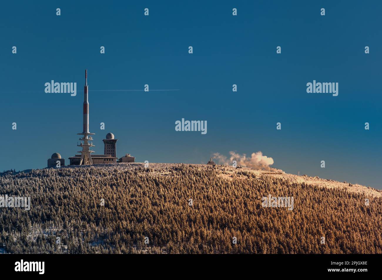 Vista sulla cima di Brocken con Brockenbahn Foto Stock